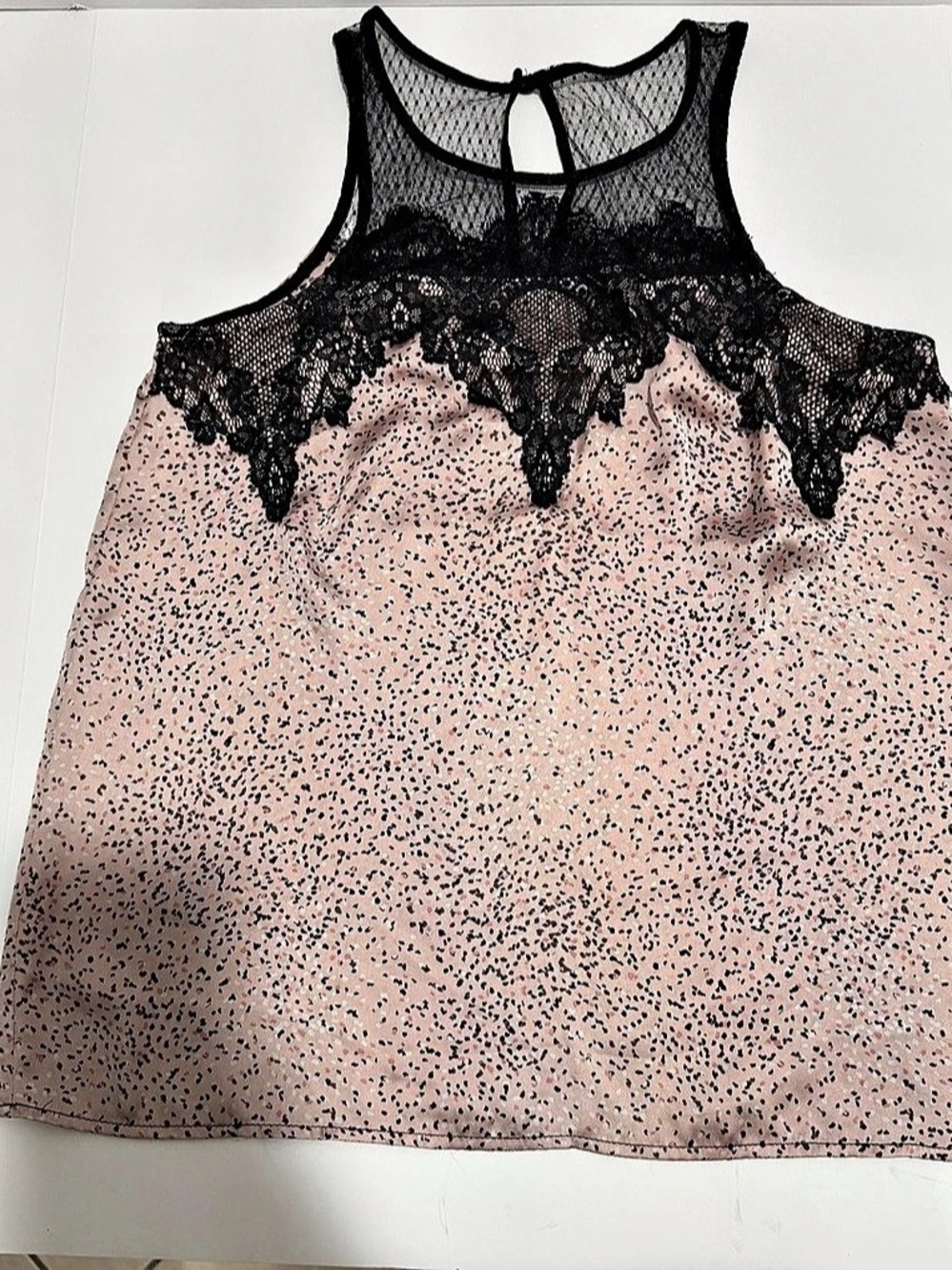 Pink & Black Lace Yoke Tank Top Like New